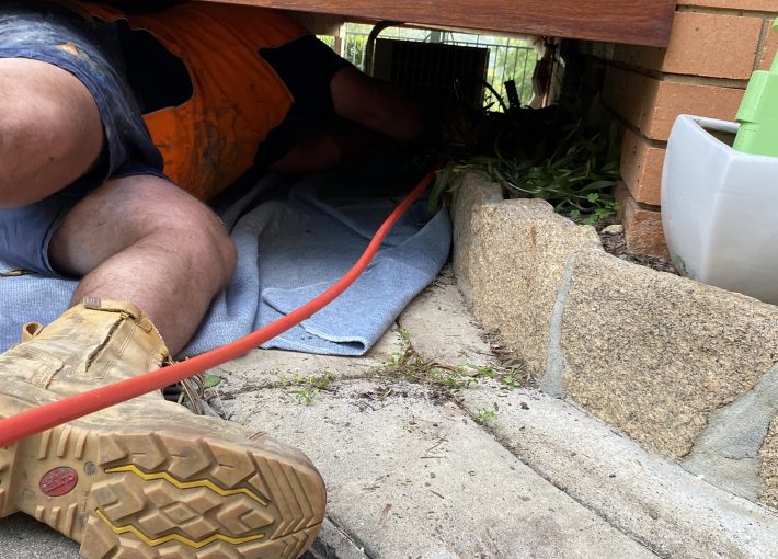 Image of plumber working under a house